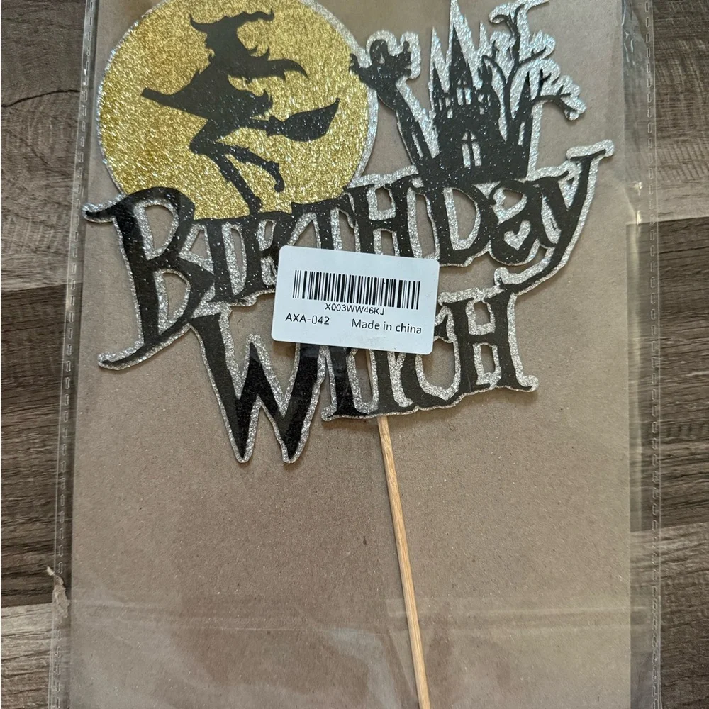 Birthday Witch Cake Topper - Black and Gold